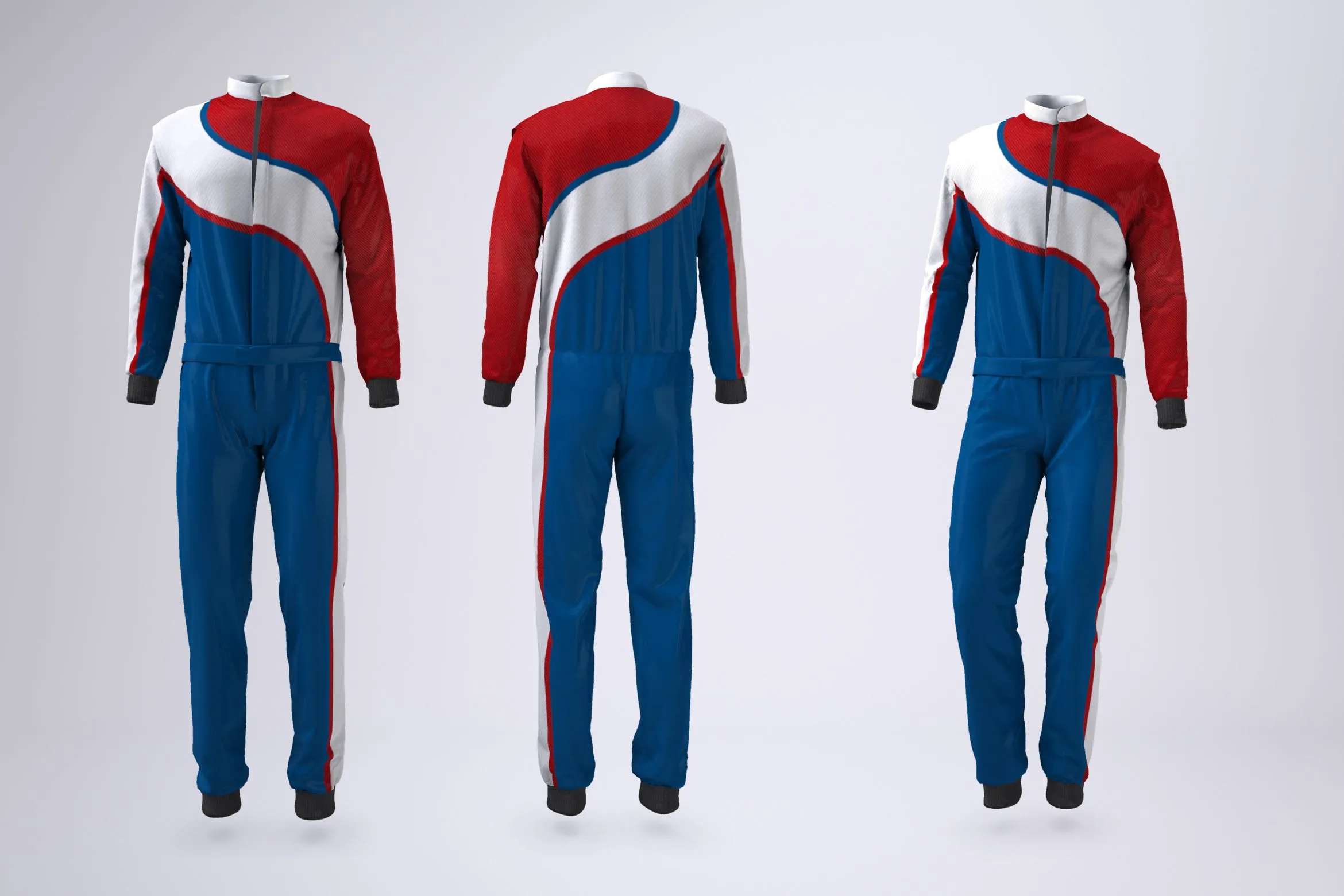 连体赛车服外观设计效果图样机模板 Driving, Racing Suit Mock-Up