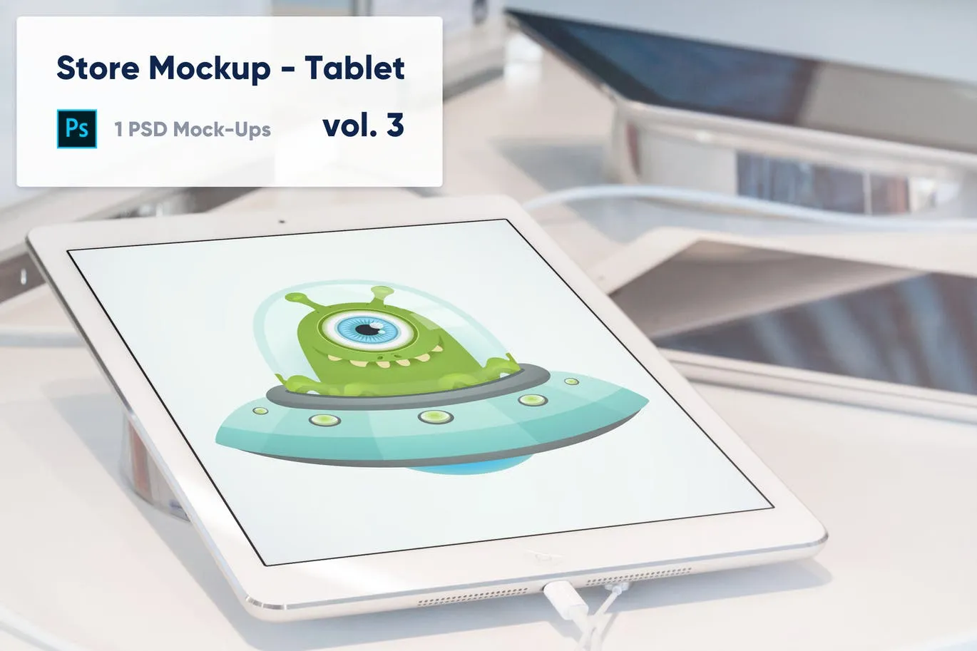 零售店场景平板电脑屏幕预览像素设计精选样机模板v3 Tablet Mockup in the Store#8211; Vol. 3
