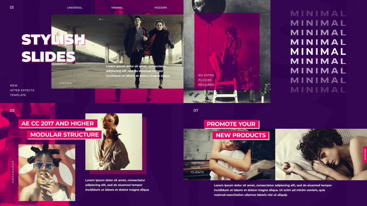 时尚幻灯片过渡效果像素设计精选AE模板