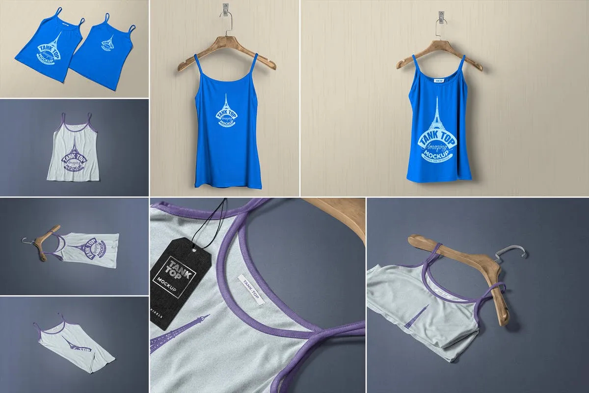 时尚女装印花背心服装样机 Women#8217;s Tank Top Mockups