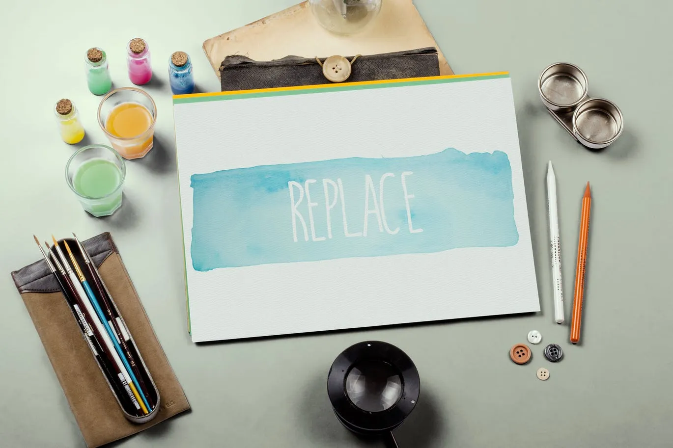 水彩手绘作品欣赏展示样机模板#6 Watercolor Paint Mockup Template #6