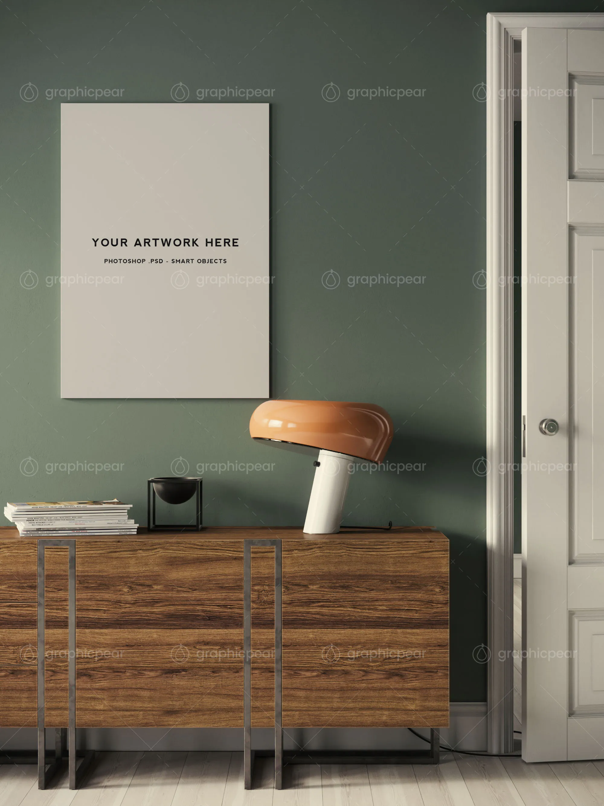 A1尺寸海报设计室内场景无框样机模板 Frameless A1 Poster Interior Scene Mockup