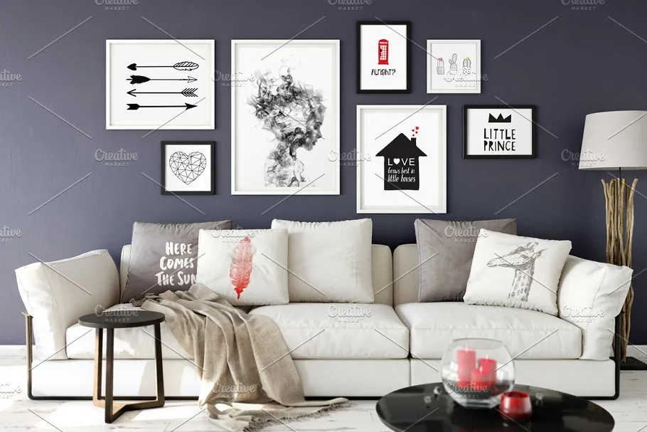 现代客厅画框样机模板09 Scandi Interior Frame Mockup#8211; 09