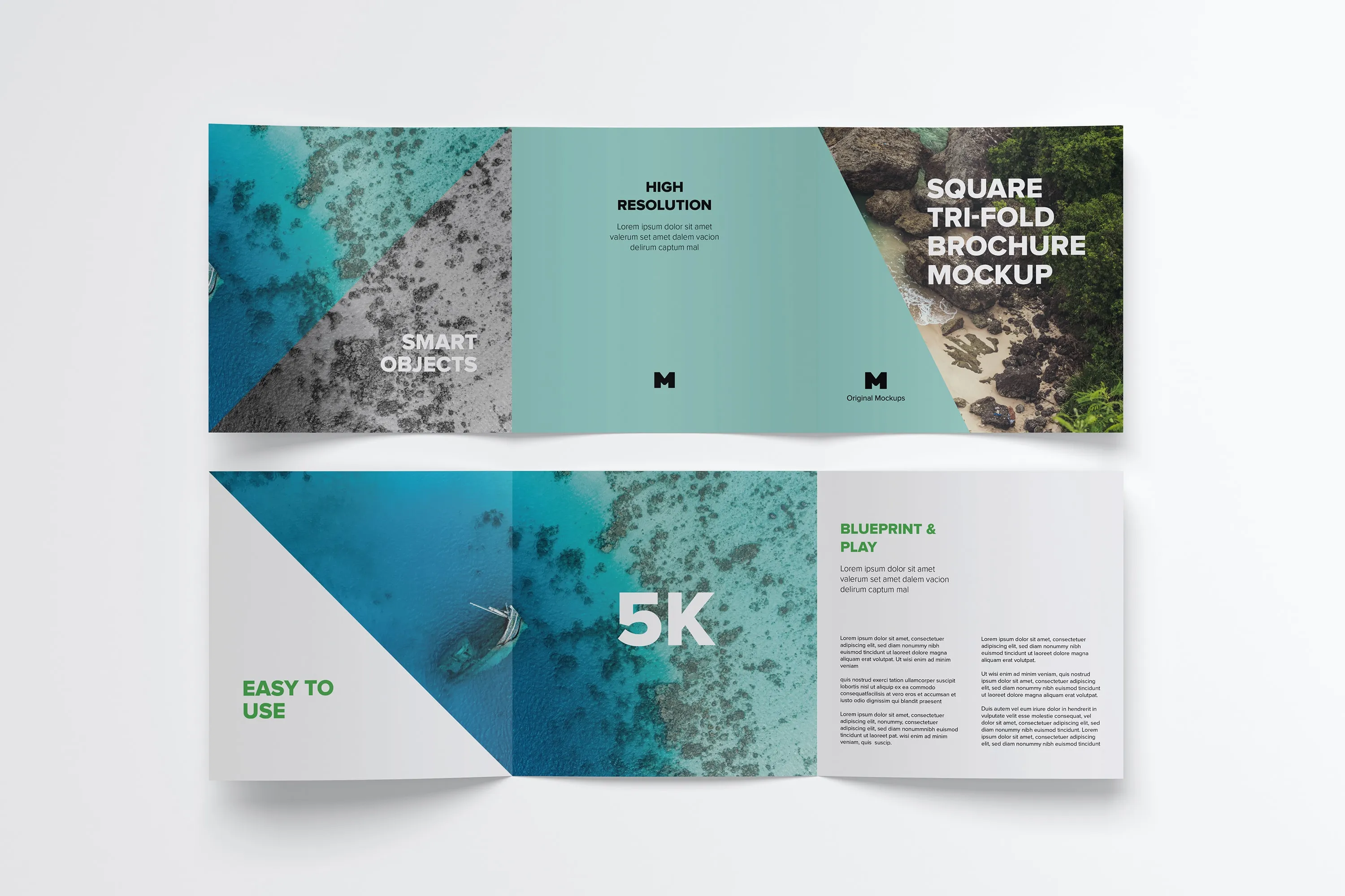 方形三折页小册子封面amp;内页设计效果图样机05 Square Tri-Fold Brochure Mockup 05