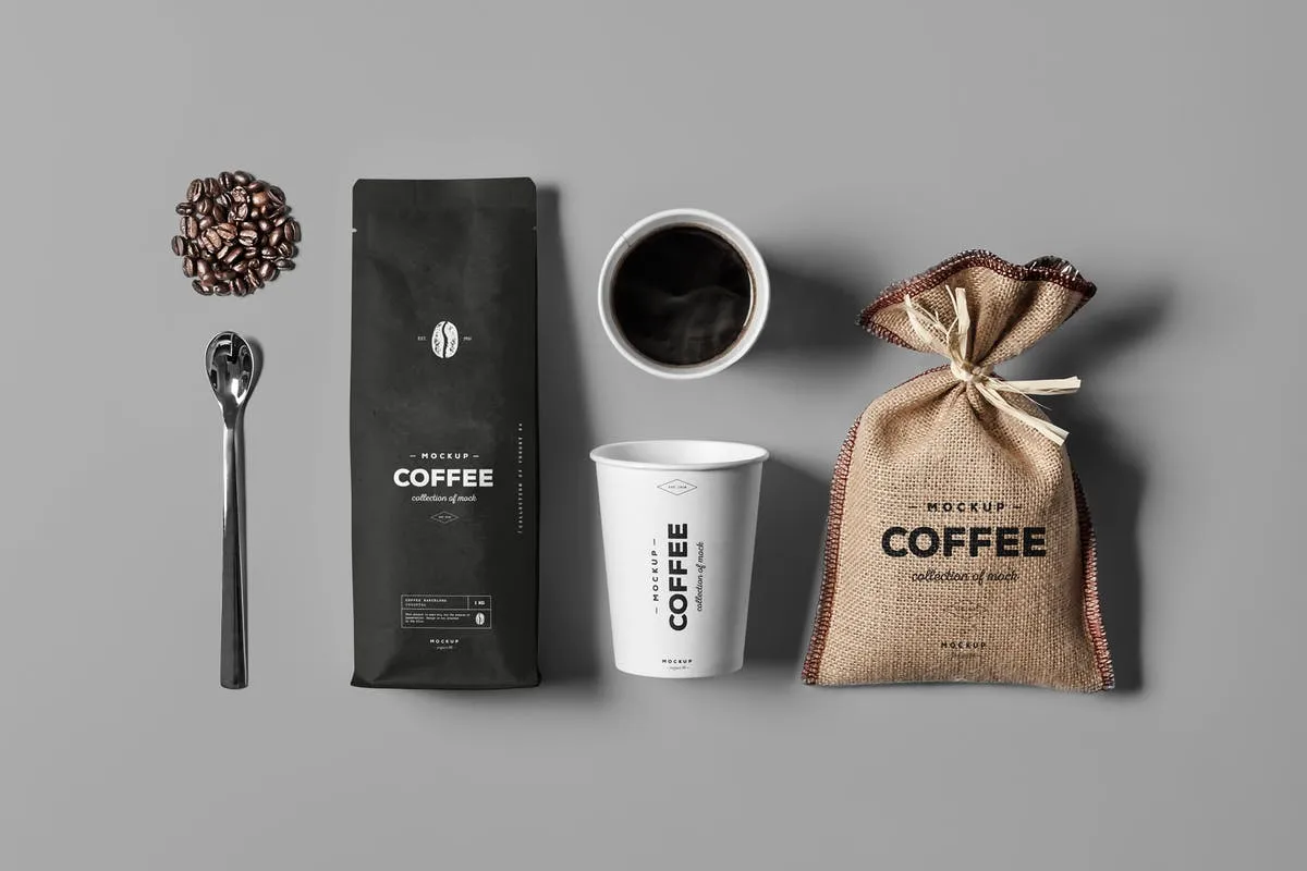 逼真的咖啡品牌包装套装样机 Coffe Mock-up