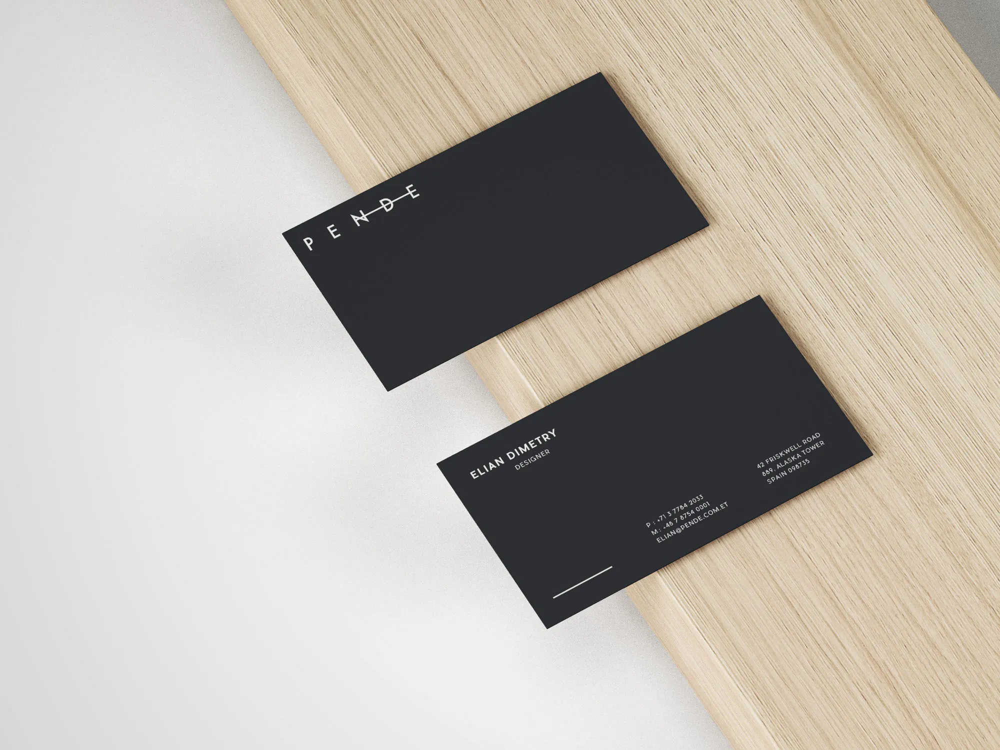 简约高级名片设计效果图样机模板 Slim Business Card Mockup