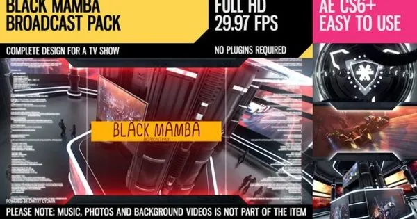 黑色曼巴 TV Show 开场 像素设计精选AE模板 Black Mamba (Broadcast Pack)