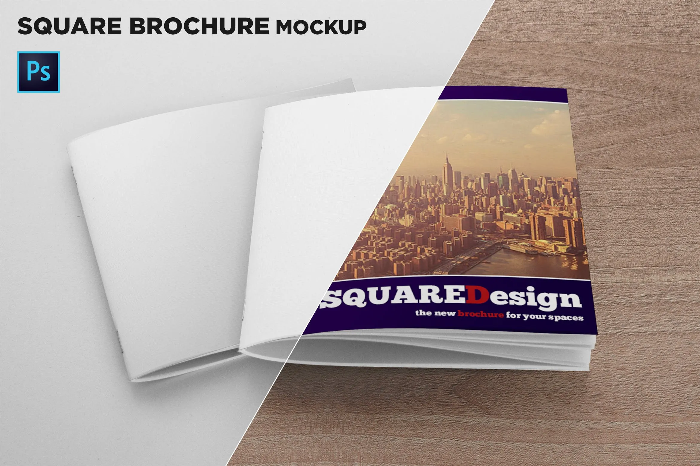 方形画册产品手册叠放效果图样机像素设计精选 2 Square Covers Brochure Mockup