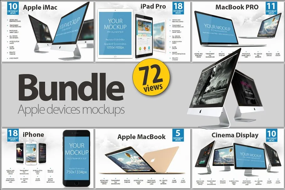极力推荐：Apple系列产品展示样机合集 Apple devices mockups BUNDLE