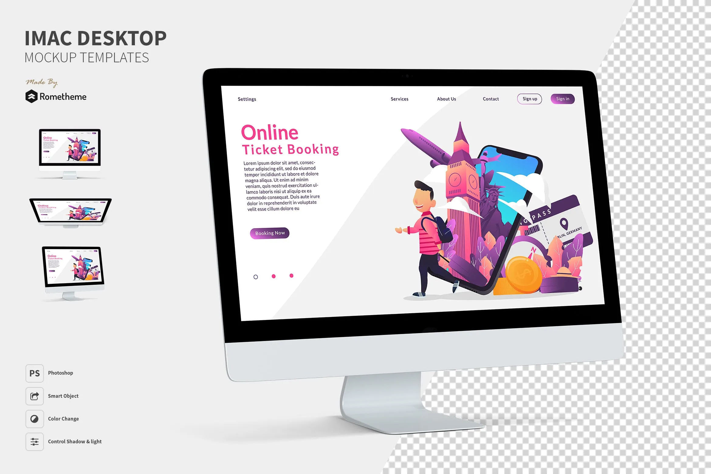 iMac一体机多角度视觉样机模板 iMac Desktop Mockup YR