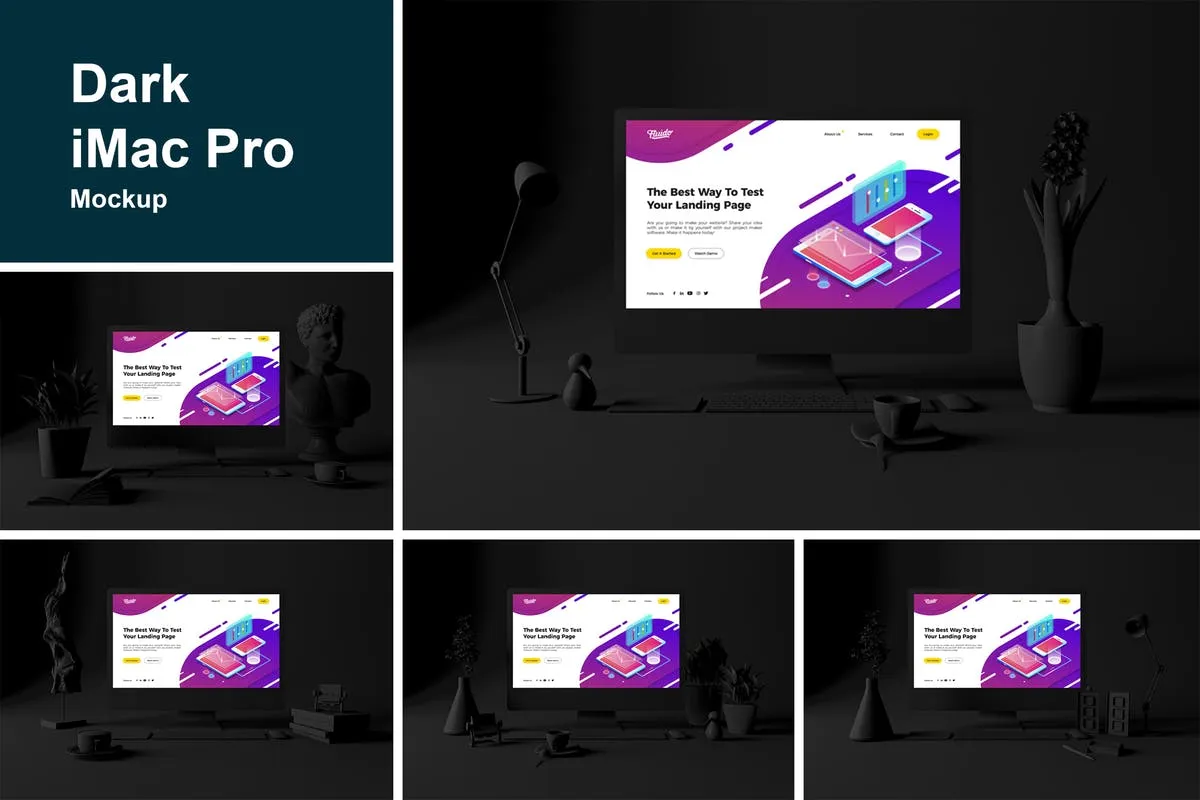 酷黑办公场所MacBook Pro设备样机 Dark Mac Pro