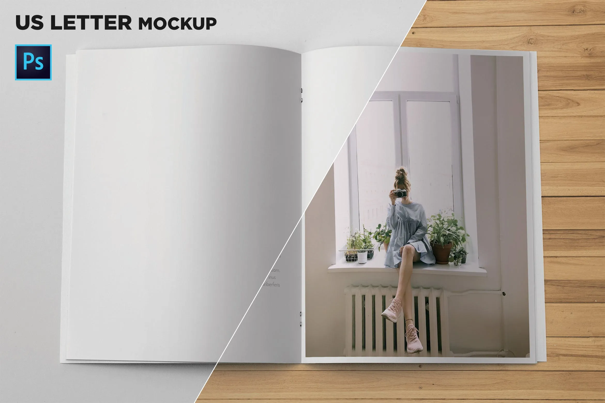 美国信纸规格宣传册内页顶视图样机像素设计精选 US Letter Brochure Mockup Top View