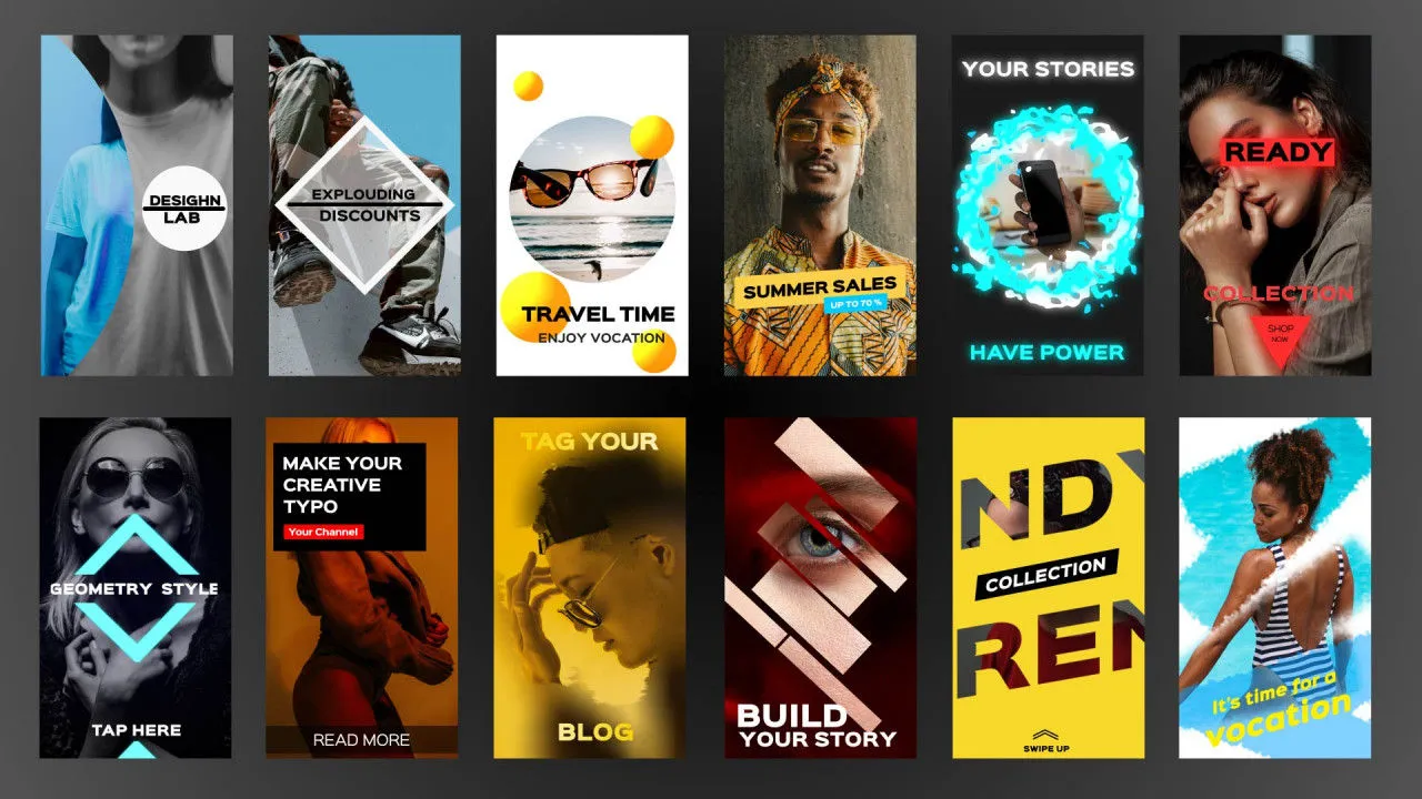 时尚 Instagram分屏照片展示视频特效像素设计精选AE模板