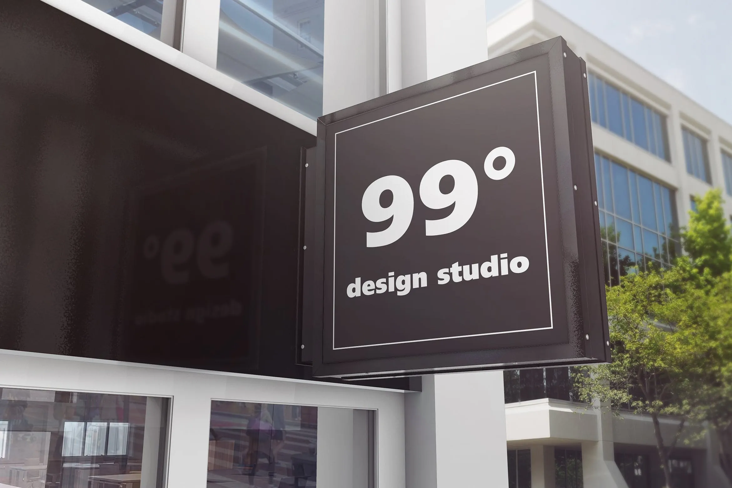 建筑大楼方形广告标志设计效果图样机 Building Advertising Square Sign Mockup