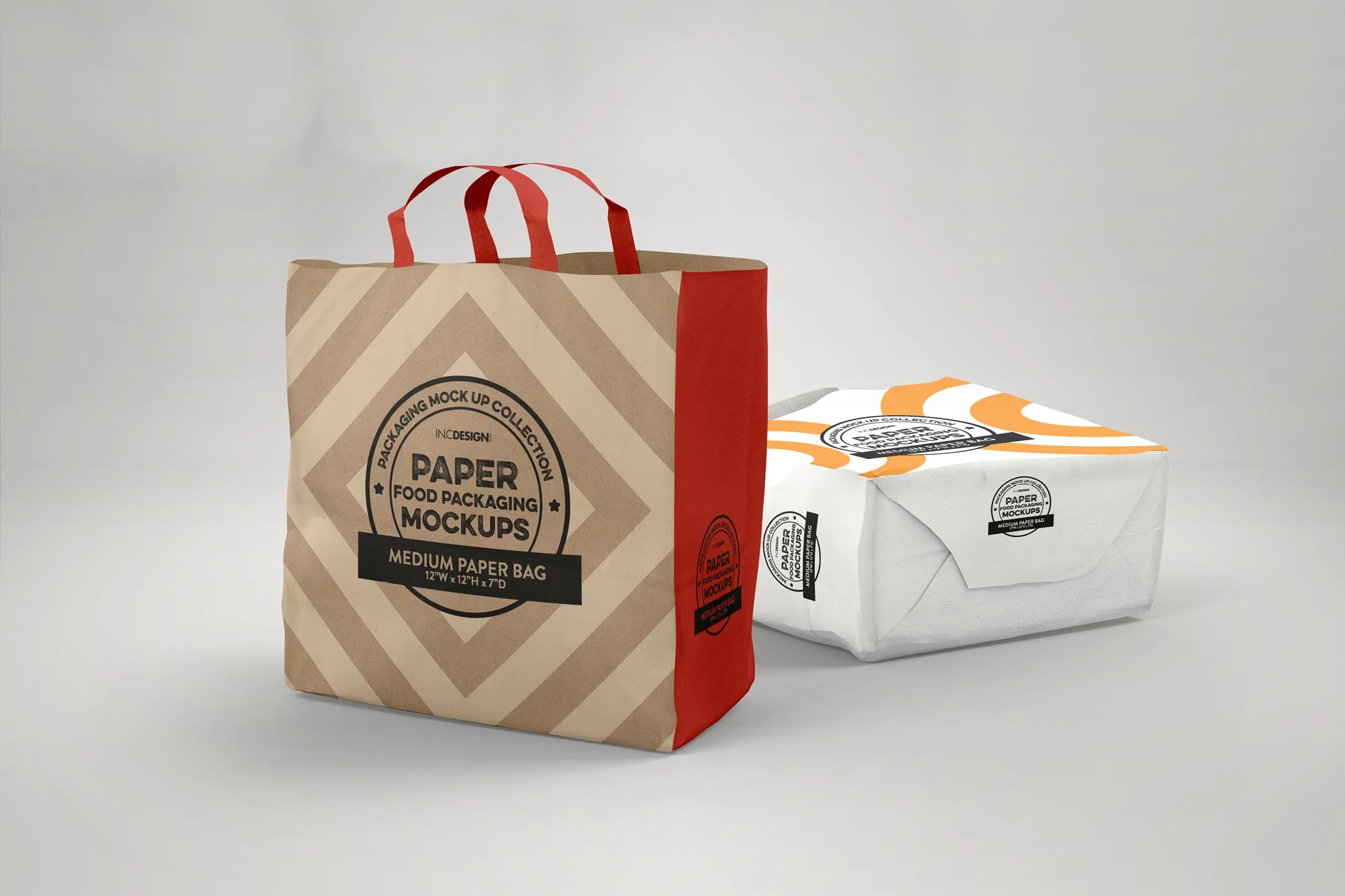 中型纸袋包装设计效果图像素设计精选 Medium Paper Bags Packaging Mockup