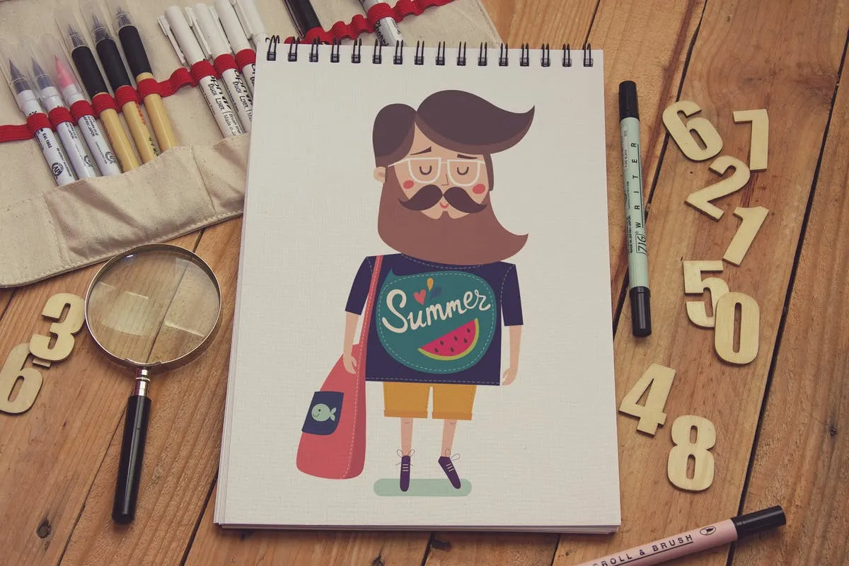 竖版绘画本手绘插画作品展示样机像素设计精选 Sketchbook Vertical