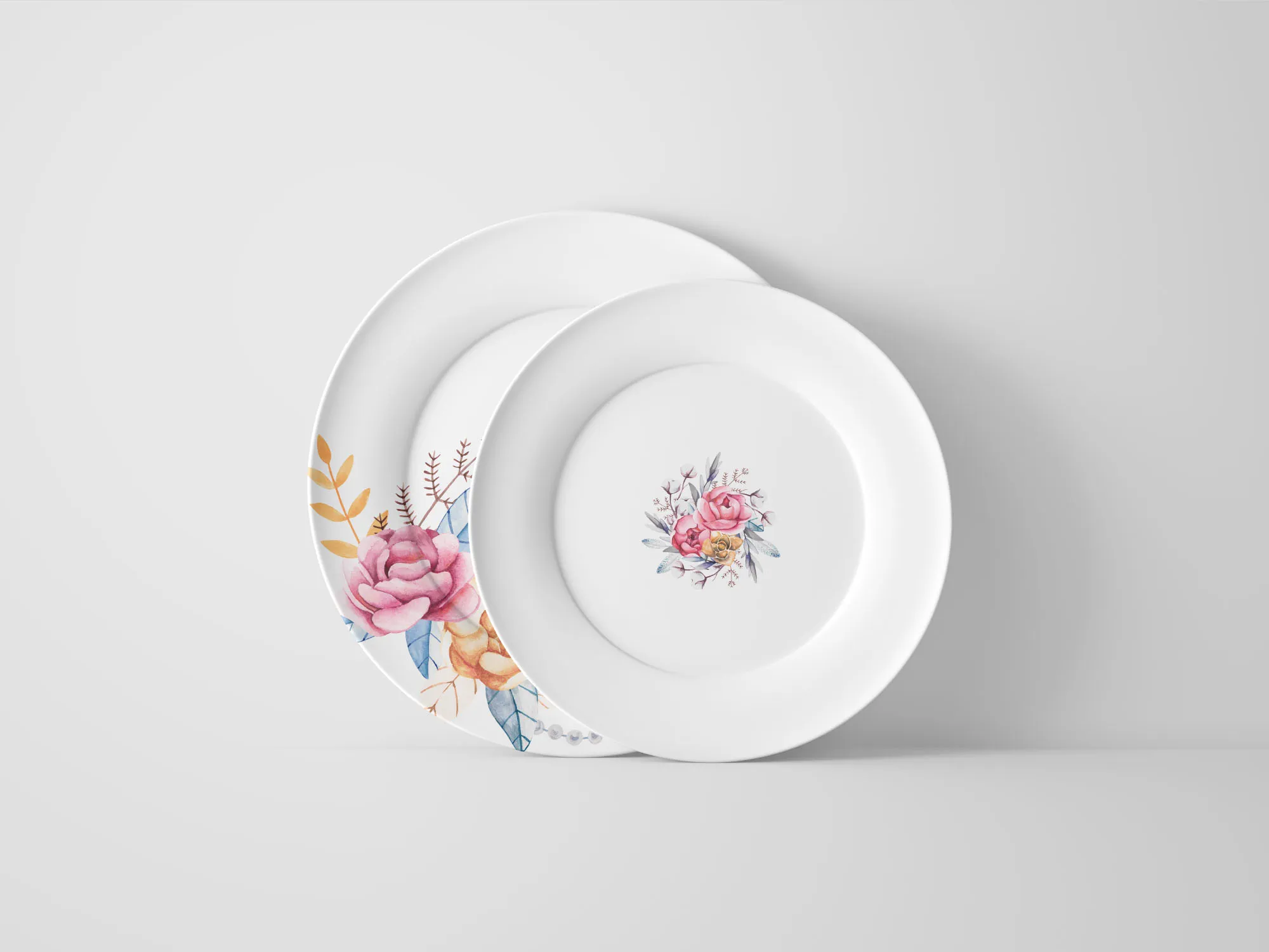 陶瓷碟子印花设计图案预览样机模板 Two Size Plates Mockup Front View