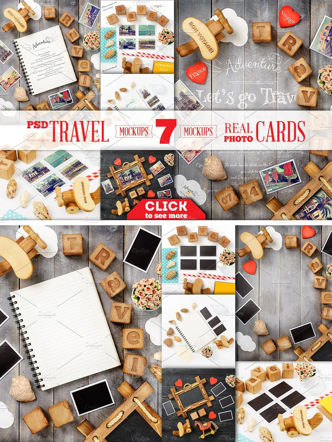 旅行主题照片卡样机 Travel Theme Styled Mockup