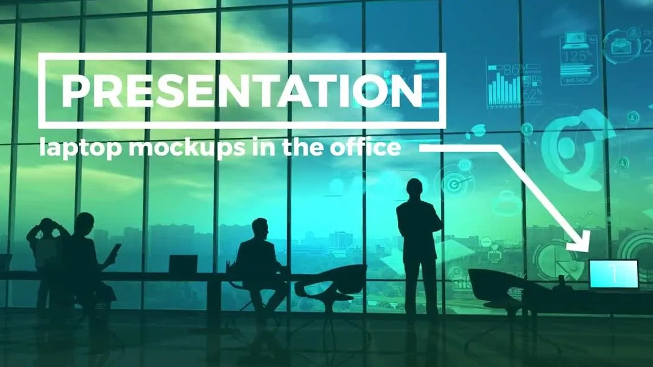 办公室里的笔记本电脑样机像素设计精选AE模板