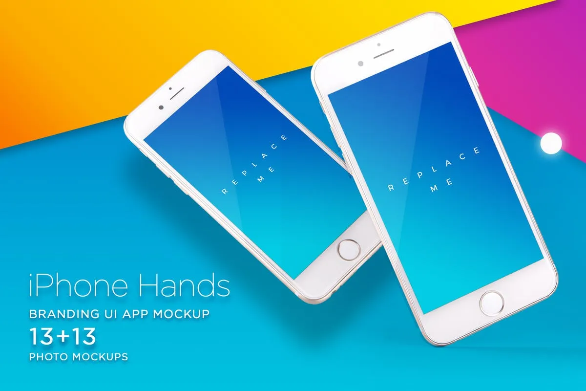 手持iPhone样机模板 iPhone Mock-up Brending Templates with Vivid Bcg#8217;s