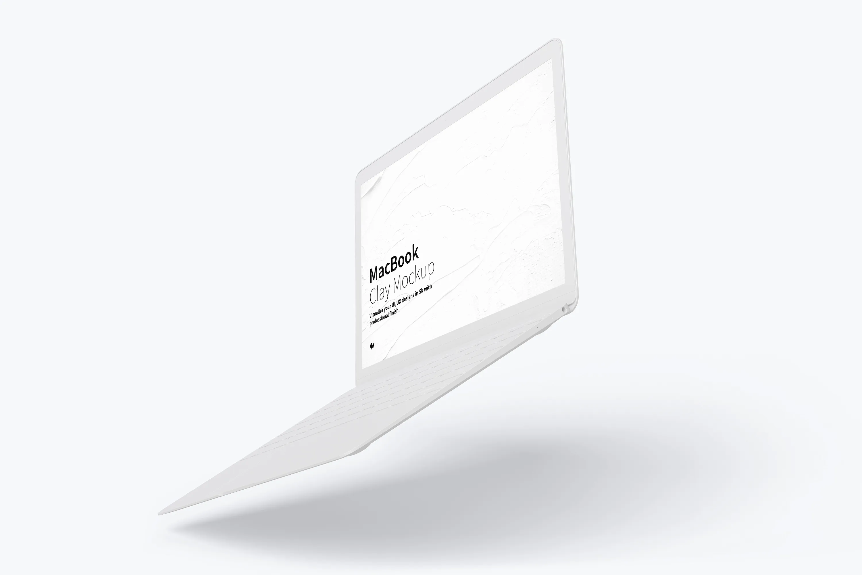 MacBook笔记本电脑悬空效果右视图样机模板 Clay MacBook Mockup, Floating Right View