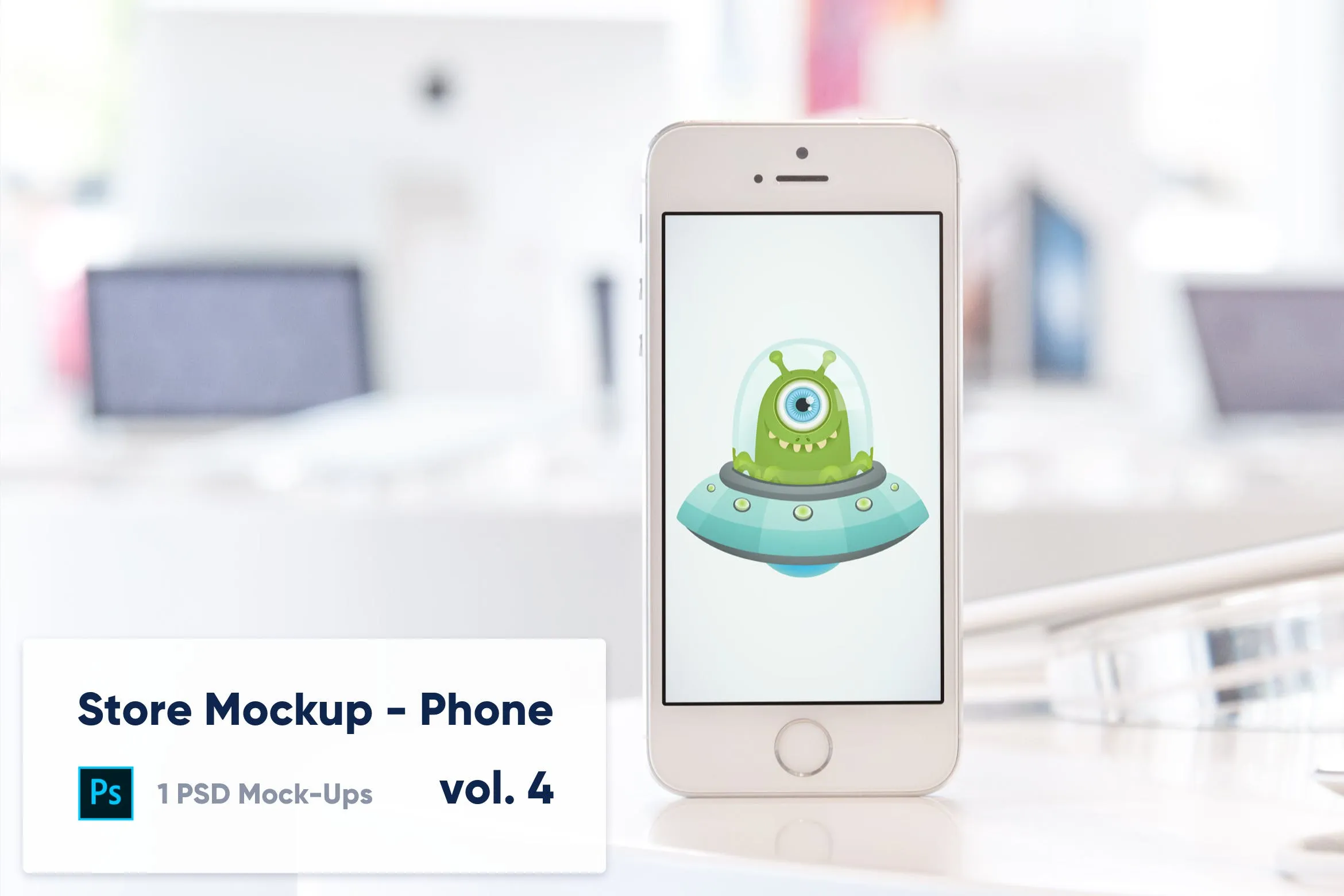 零售店场景手机屏幕预览像素设计精选样机模板v4 Phone Mockup in the Store#8211; Vol. 4
