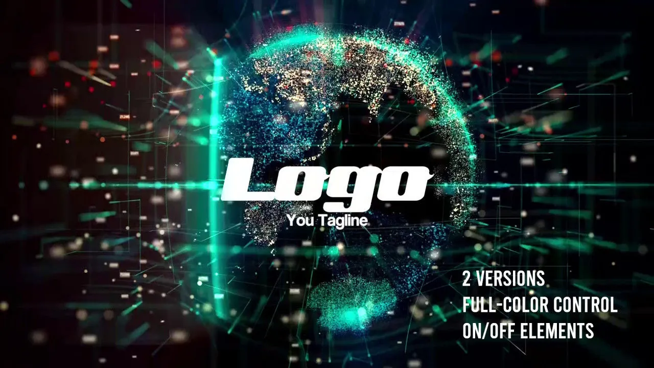 数字地球徽标显示像素设计精选AE模板