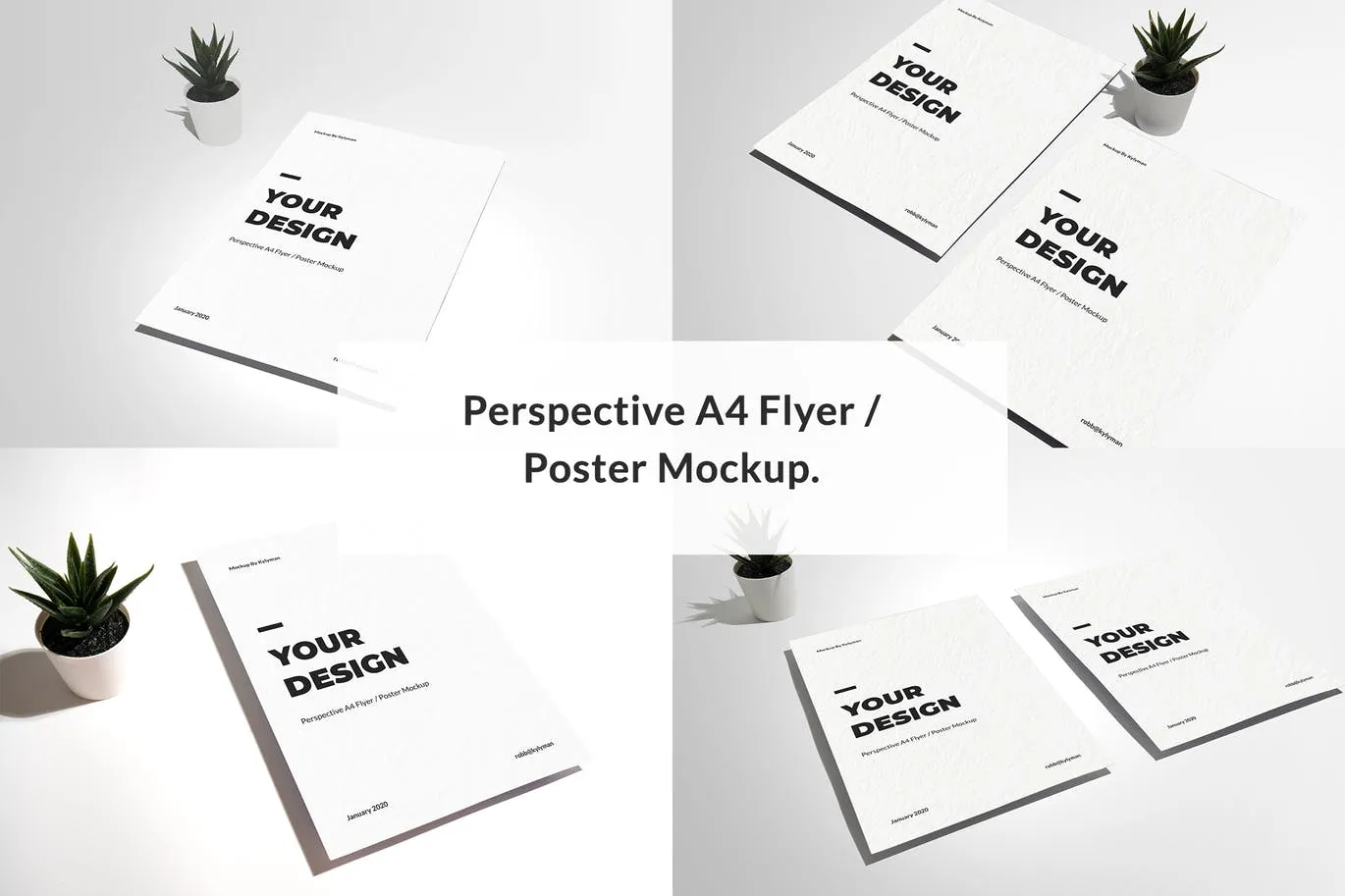 A4传单/海报设计透视图样机像素设计精选模板 Perspective A4 Flyer / Poster Mockup