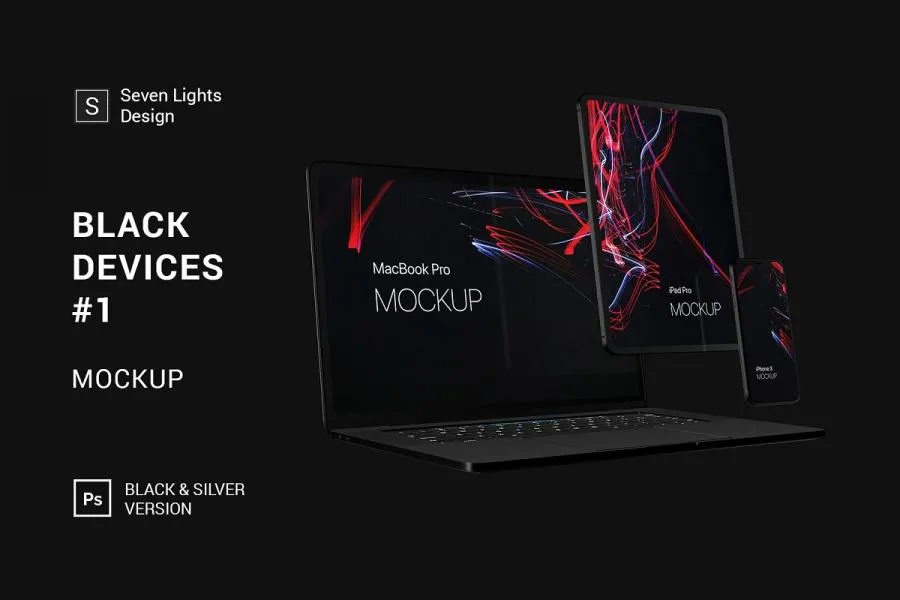 暗黑背景黑色智能产品设计样机模板