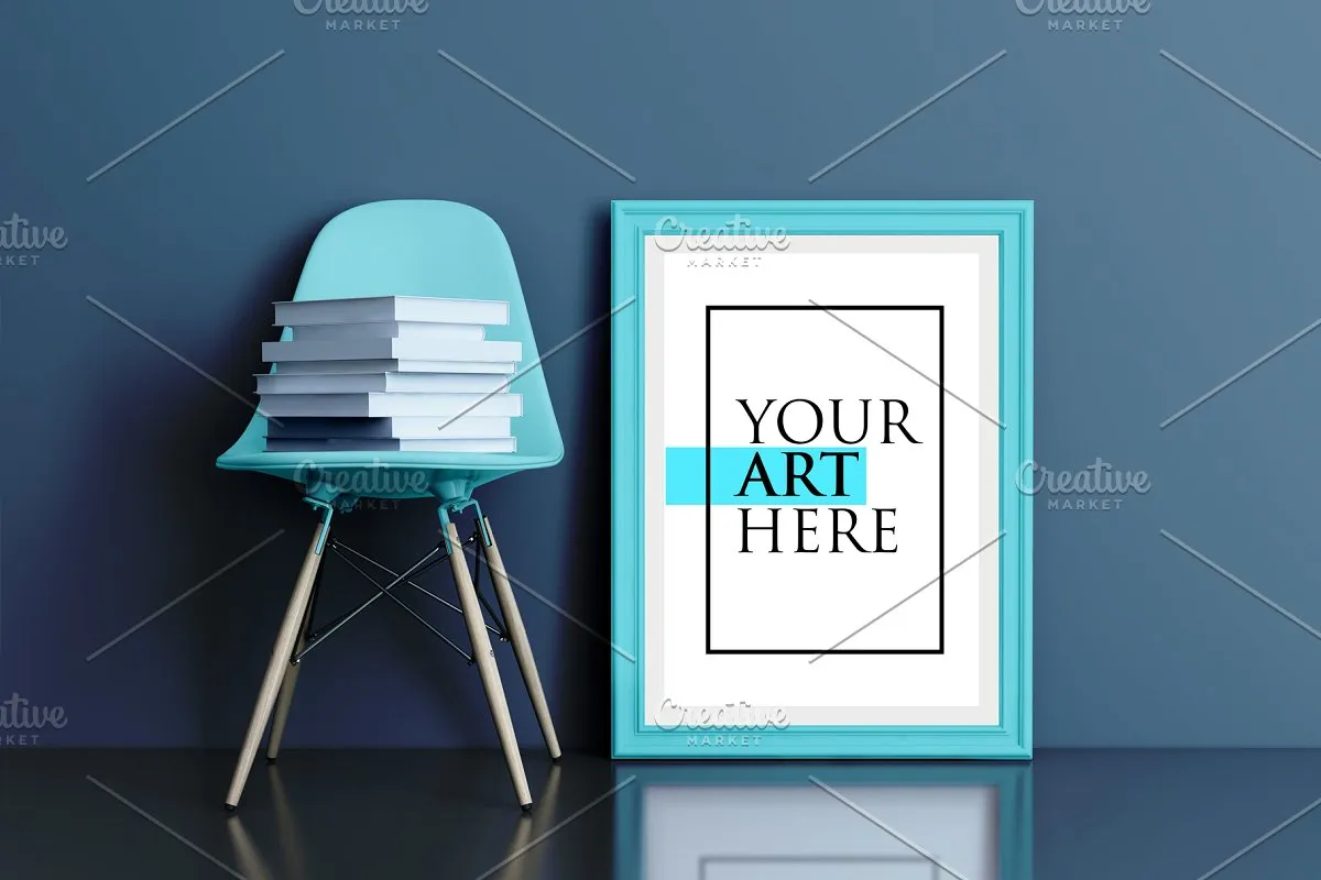 多彩的画框amp;椅子场景样机展示模板