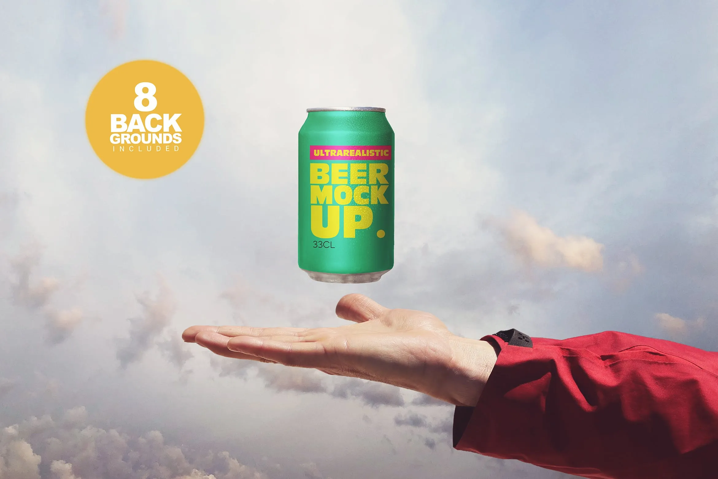 易拉罐装啤酒瓶碳酸饮料瓶外观设计像素设计精选 Heavenly Beer Can Mockup