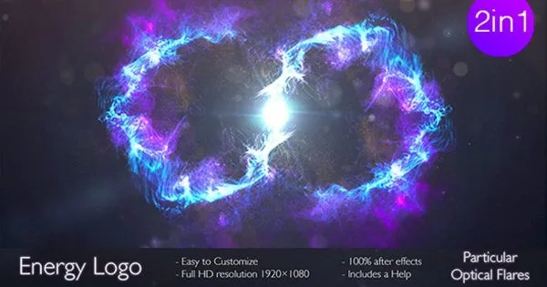 能量光源特效Logo展示像素设计精选AE模板 Energy logo 2 in 1