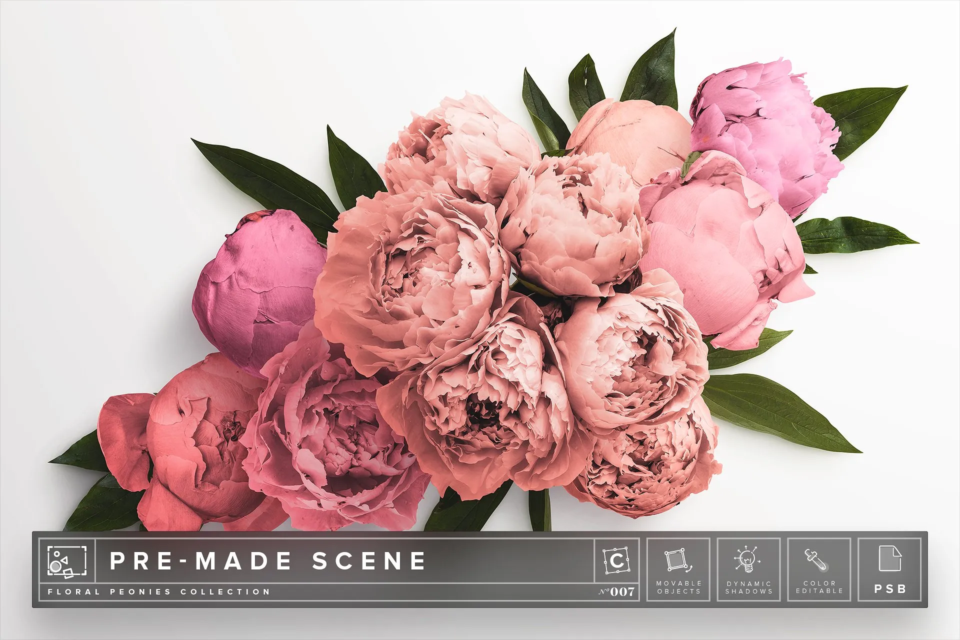 牡丹花花饰样机场景模板v7 Floral Peonies Mockup Scene #007