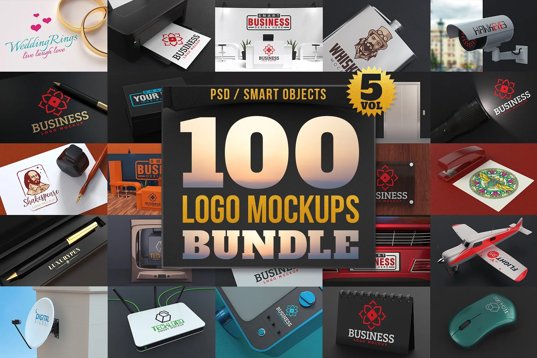 像素设计下午茶：100个LOGO展示模型下载 100 Logo Mockups Bundle Vol.5#8211;2.92 GB[psd,png,jpg]