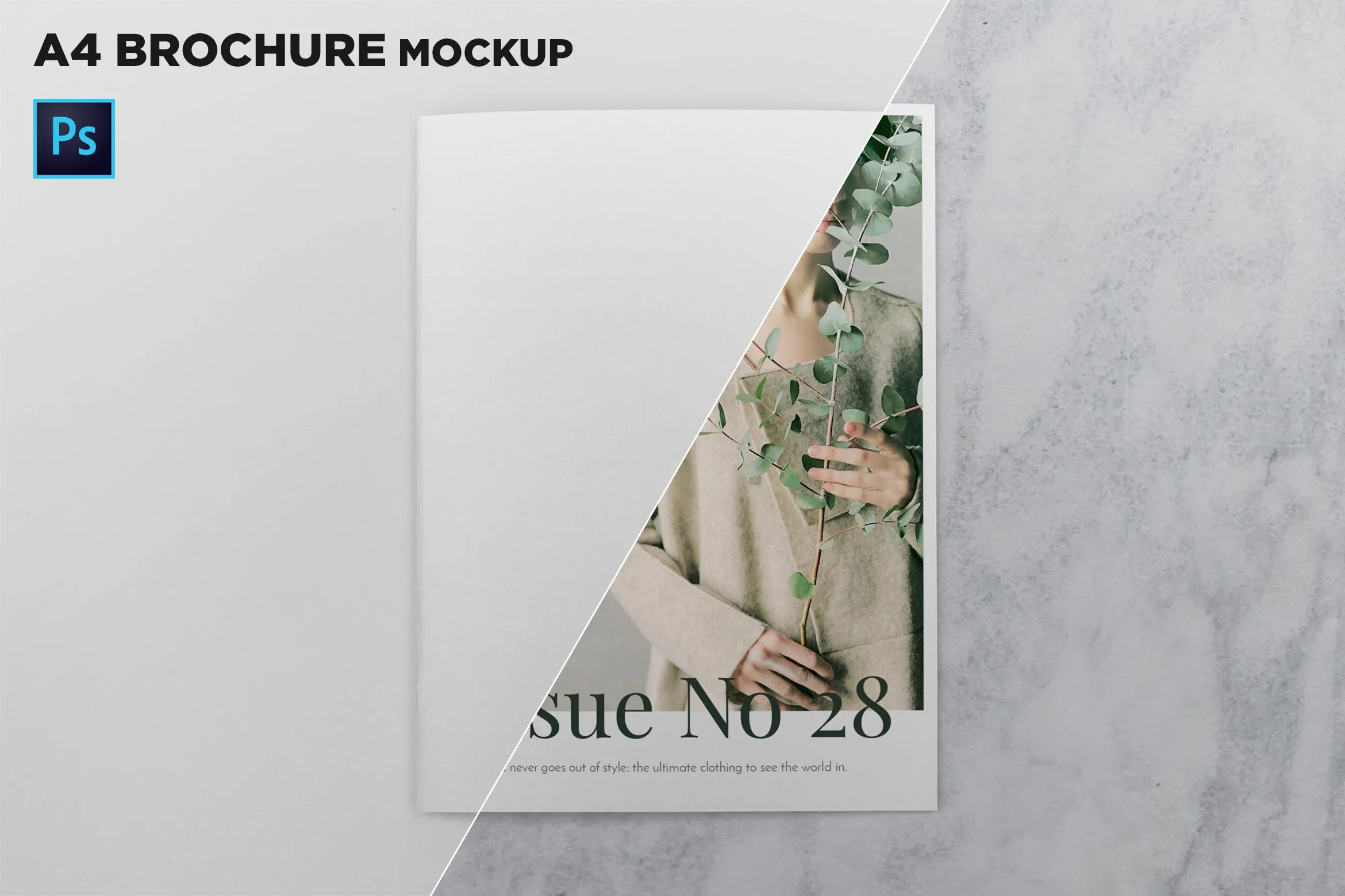 A4宣传小册子/企业画册封面设计俯视图样机像素设计精选 A4 Brochure Cover Mockup Top View