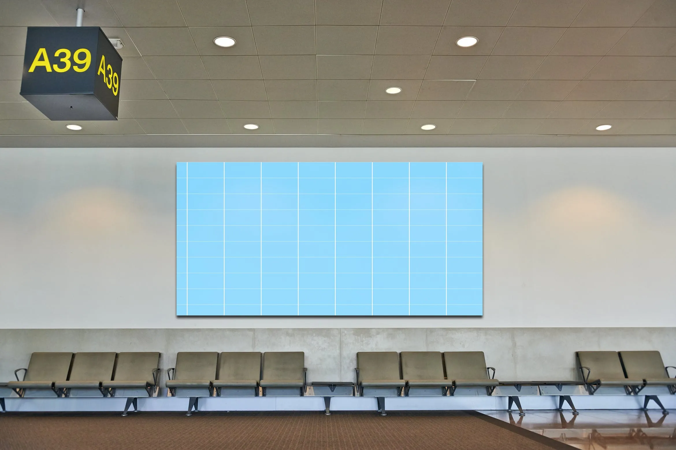 机场候机室挂墙广告大屏幕演示样机像素设计精选模板 Airport_Wall_Mockup
