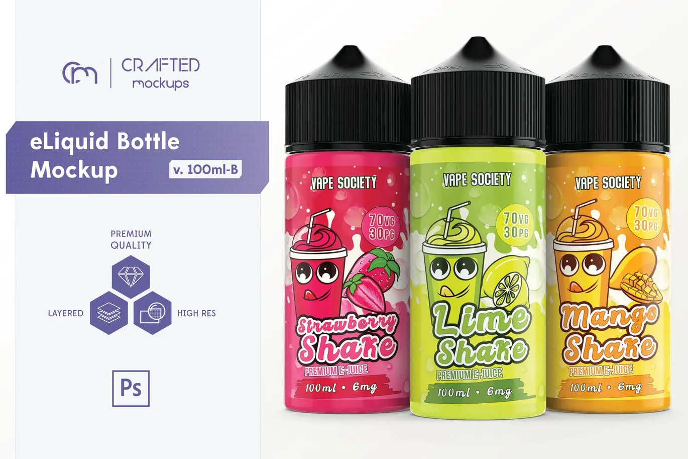 果味型电子烟烟油瓶外观设计模板 eLiquid Bottle Mockup v 100ml-B
