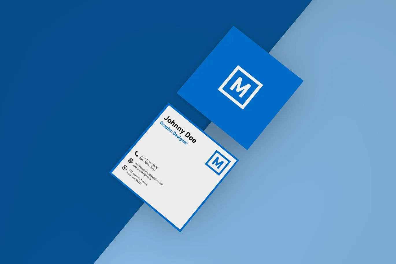 方形企业名片设计俯视图像素设计精选模板 Square Business Card Mockup#8211; Top View