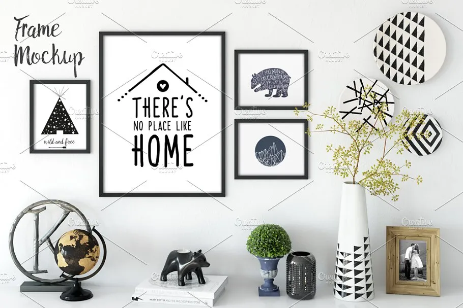 室内挂墙相框画框样机 Interior Frames Mockup#8211; 02 (white)