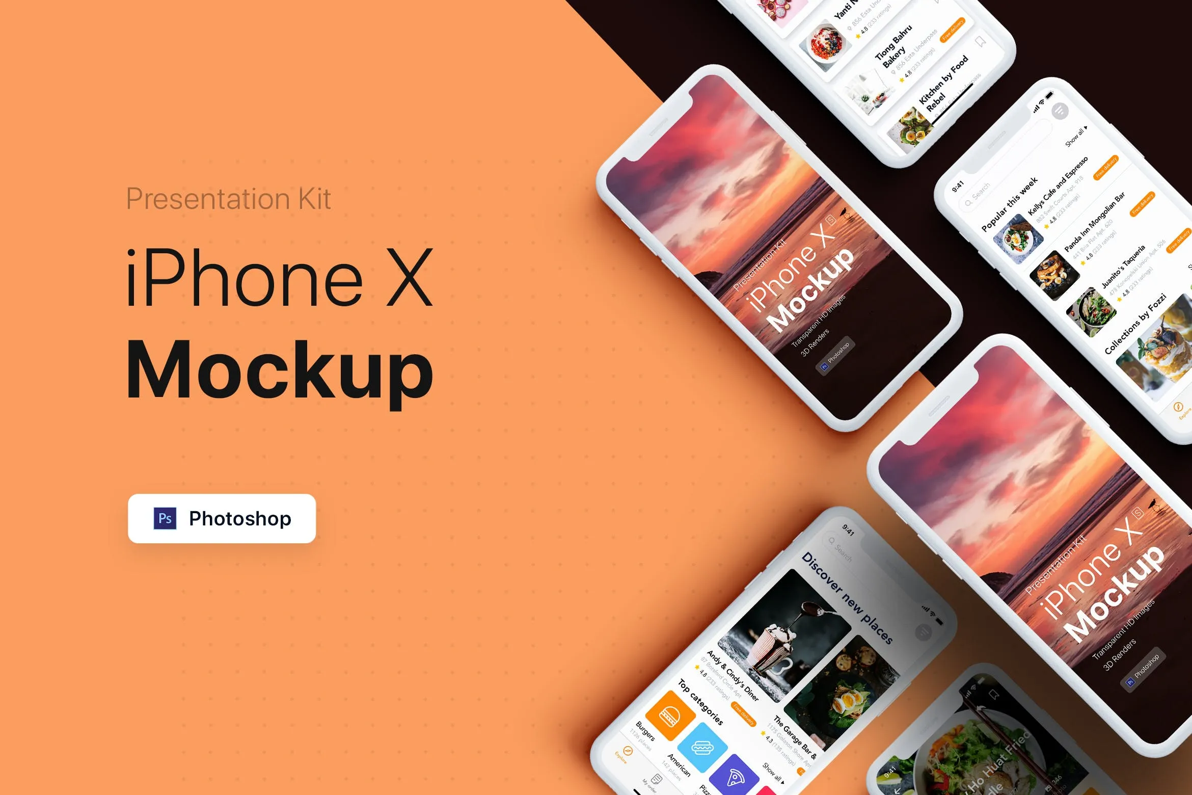 APP界面设计截图预览iPhone X手机样机模板v3 Presentation Kit#8211; iPhone showcase Mockup