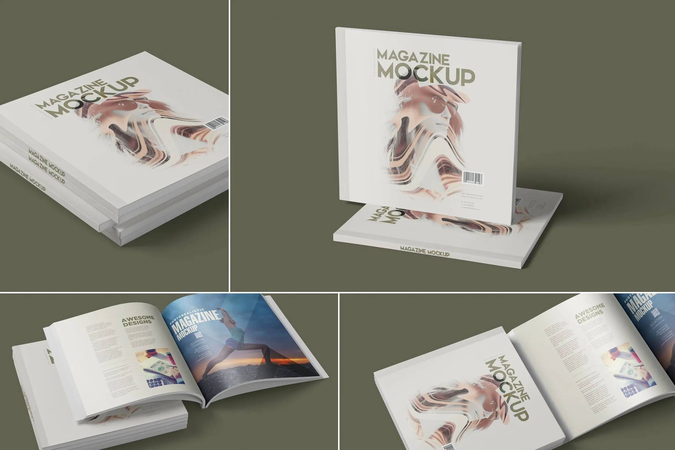 方形杂志印刷效果图样机像素设计精选PSD模板 Square Magazine Mockup Set