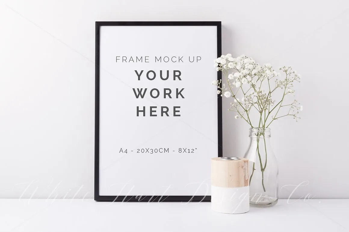 秋季系列黑色木质边框画册相框样机模板 A4 black frame mock up#8211; 7909