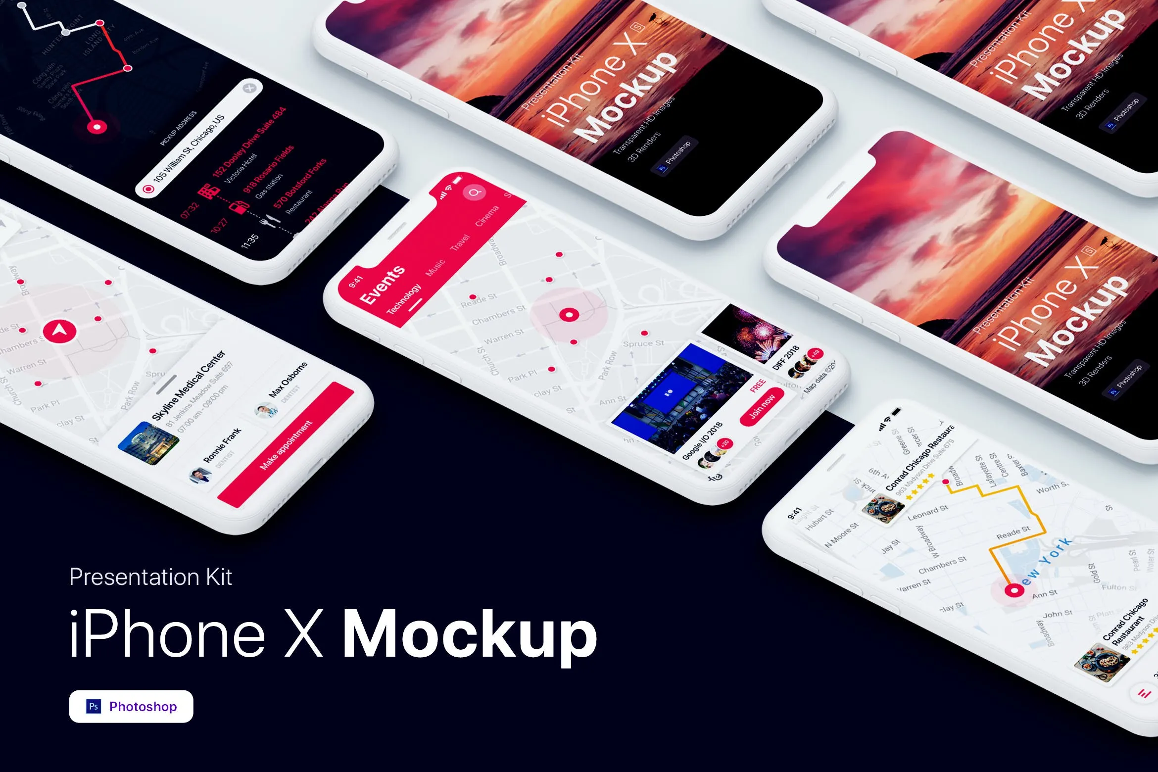 APP界面设计截图预览iPhone X手机样机模板v1 Presentation Kit#8211; iPhone showcase Mockup