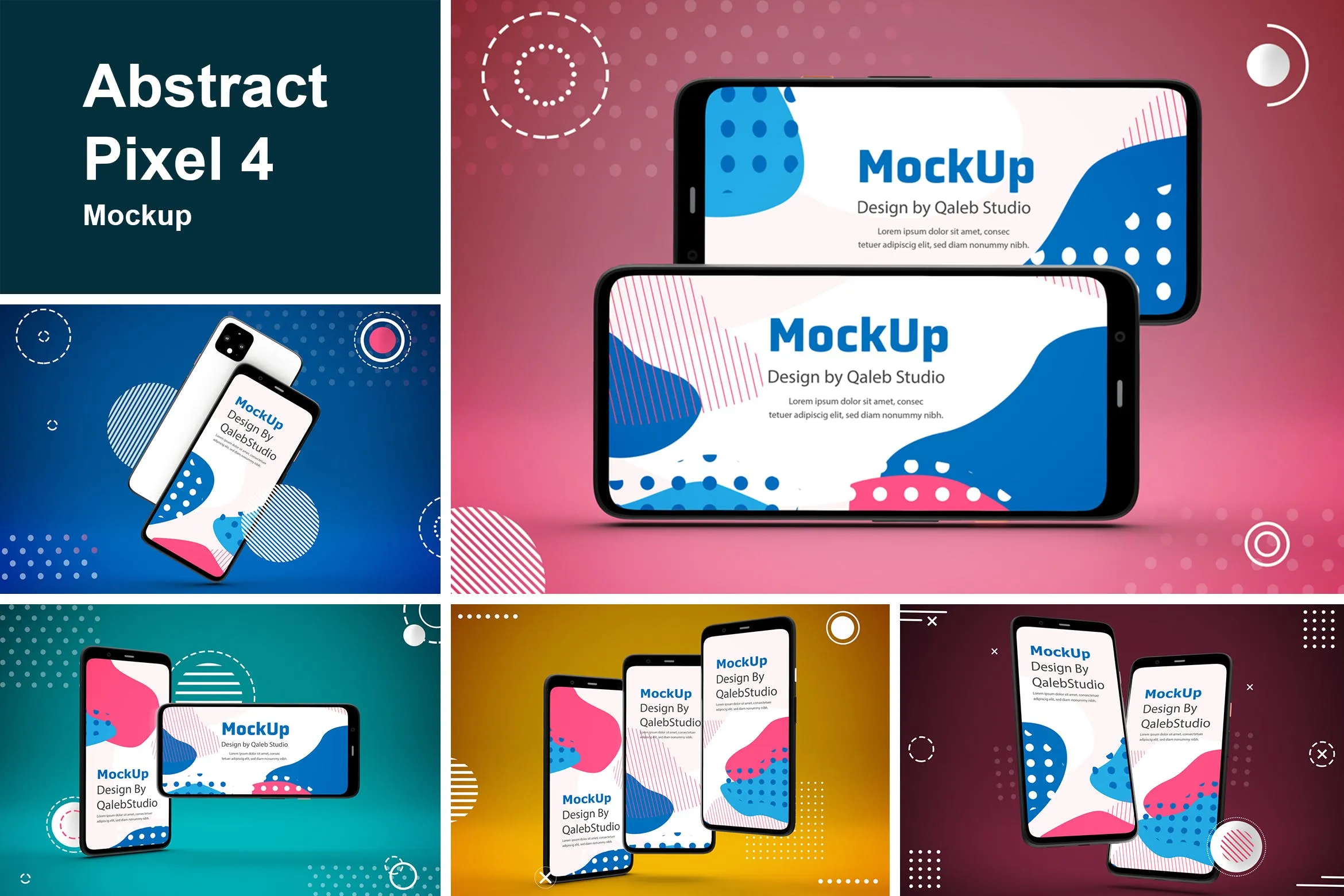 谷歌智能手机Pixel 4屏幕预览像素设计精选样机模板 Abstract Pixel 4 mockup