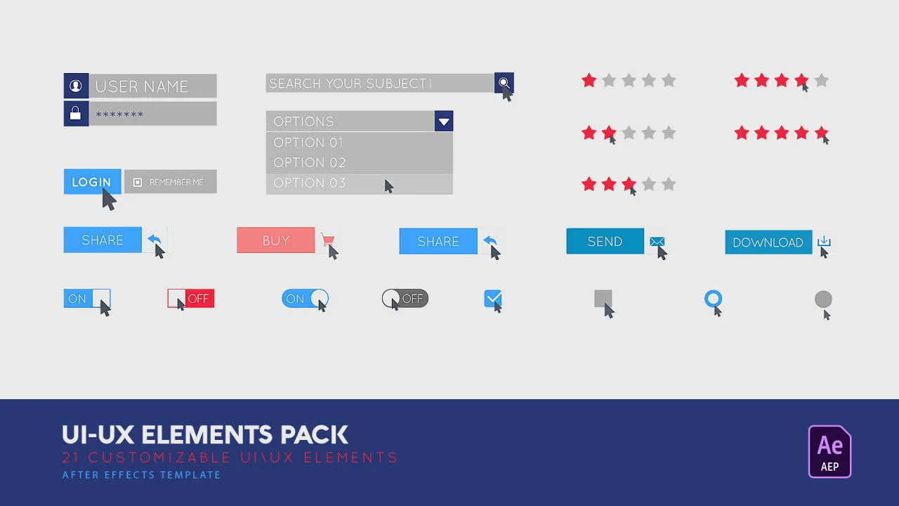 整洁动画登录窗口搜索页面像素设计精选AE模板