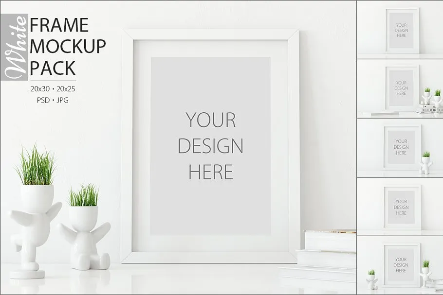 白色格调现代相框样机模板 Frames Mockup#8211; PACK (White)