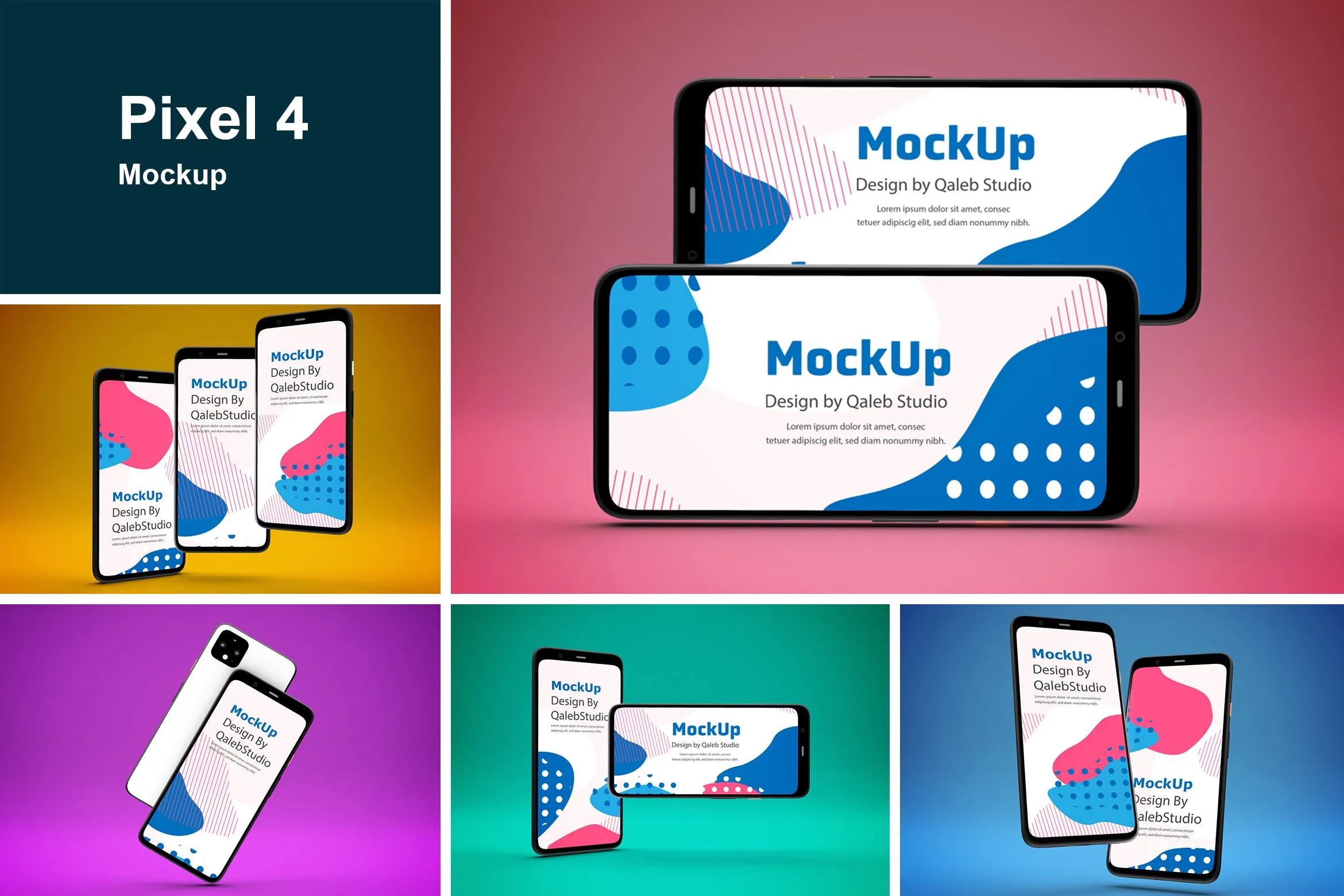 谷歌手机Pixel 4多种展示角度像素设计精选样机模板 Pixel 4 Mockup