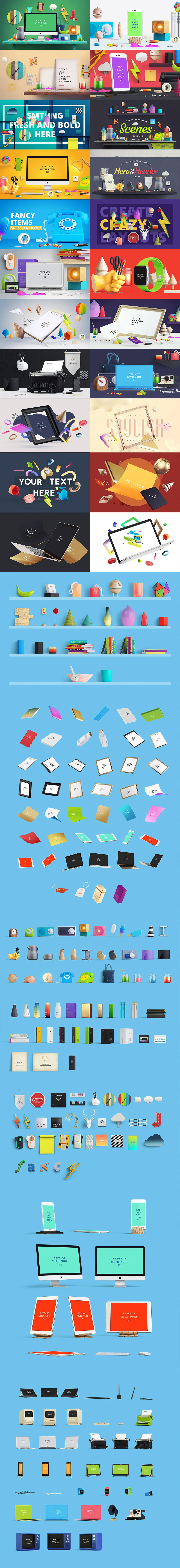 完美的一套展示模型(Mockup)素材大礼包［6GB，PSD］