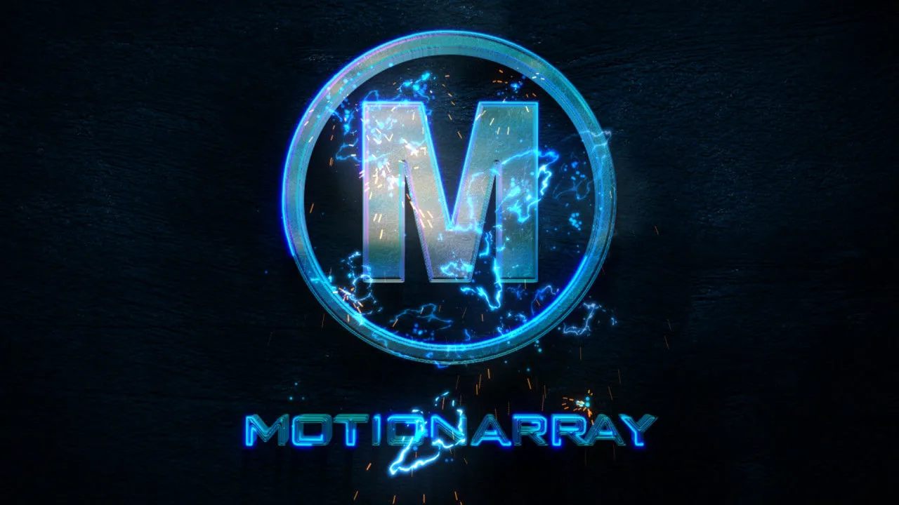 霓虹灯发光笔触火花和电流组合logo 像素设计精选AE模板