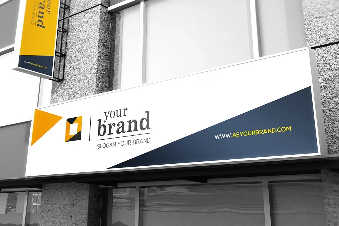 高品质的多用途时尚品牌设计门头设计VI样机展示模型mockups
